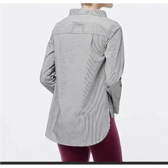 4/$25 J. Crew Top Black White Striped Funnelneck Cotton Poplin Hi Low Sz 00 - Picture 7 of 14